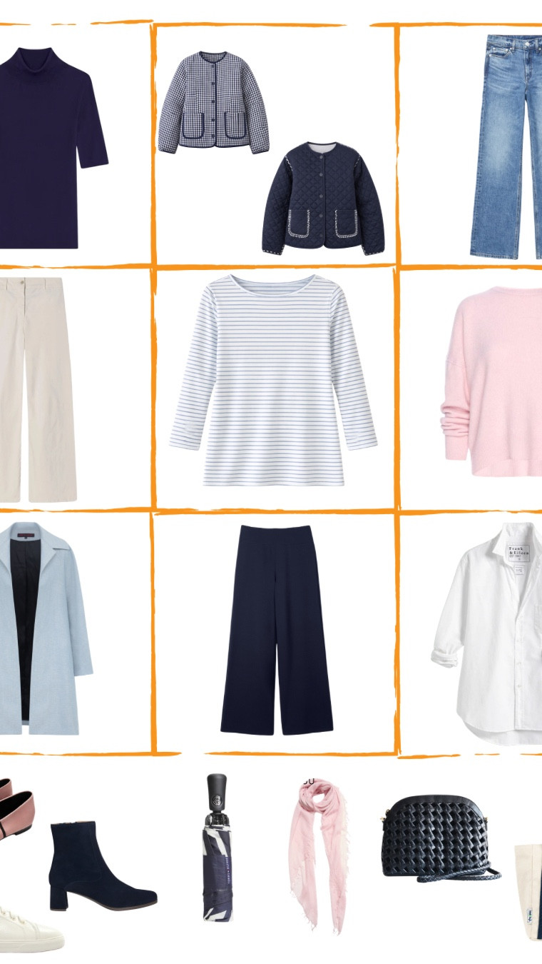 Norway in May Packing Sudoku.
Pink and blue for the color story, smart layers for the weather, and a reversible jacket that quietly does double duty.
Packing Sudoku. 9 pieces. 27 outfits  