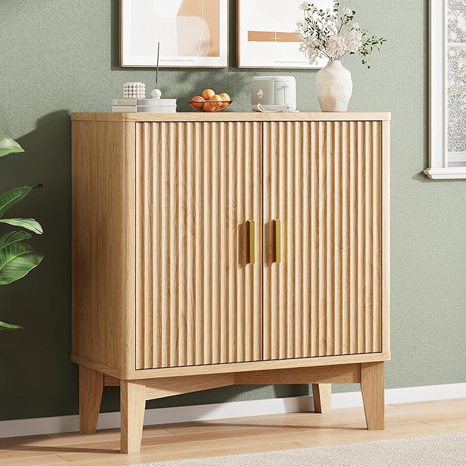 Fluted Sideboard Buffet Cabinet with Storage, 30" Mid Century Modern Coffee Wine Bar with Adjusta... | Amazon (US)