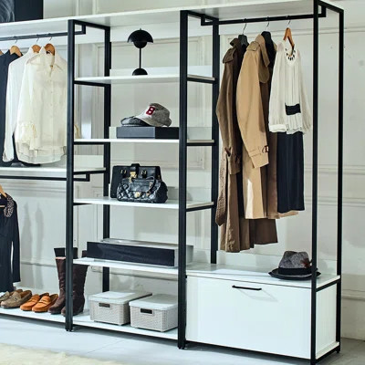 White Walk In Closet With Metal - Extra Deep Storage, Rust And , Stain & Scratch Heat Water E0 Board, Made Frame Storage Space, Rust Powder Coated Met | Wayfair North America