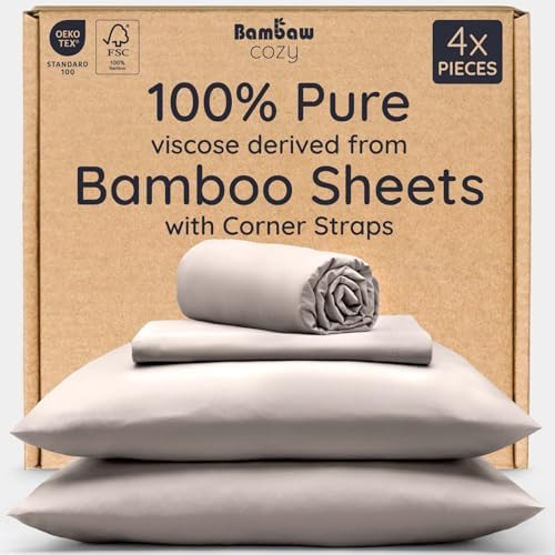 Bambaw 100% Viscose Derived from Bamboo Sheets Queen Size Set – 4pcs Cooling Sheets for Hot Sle... | Amazon (US)