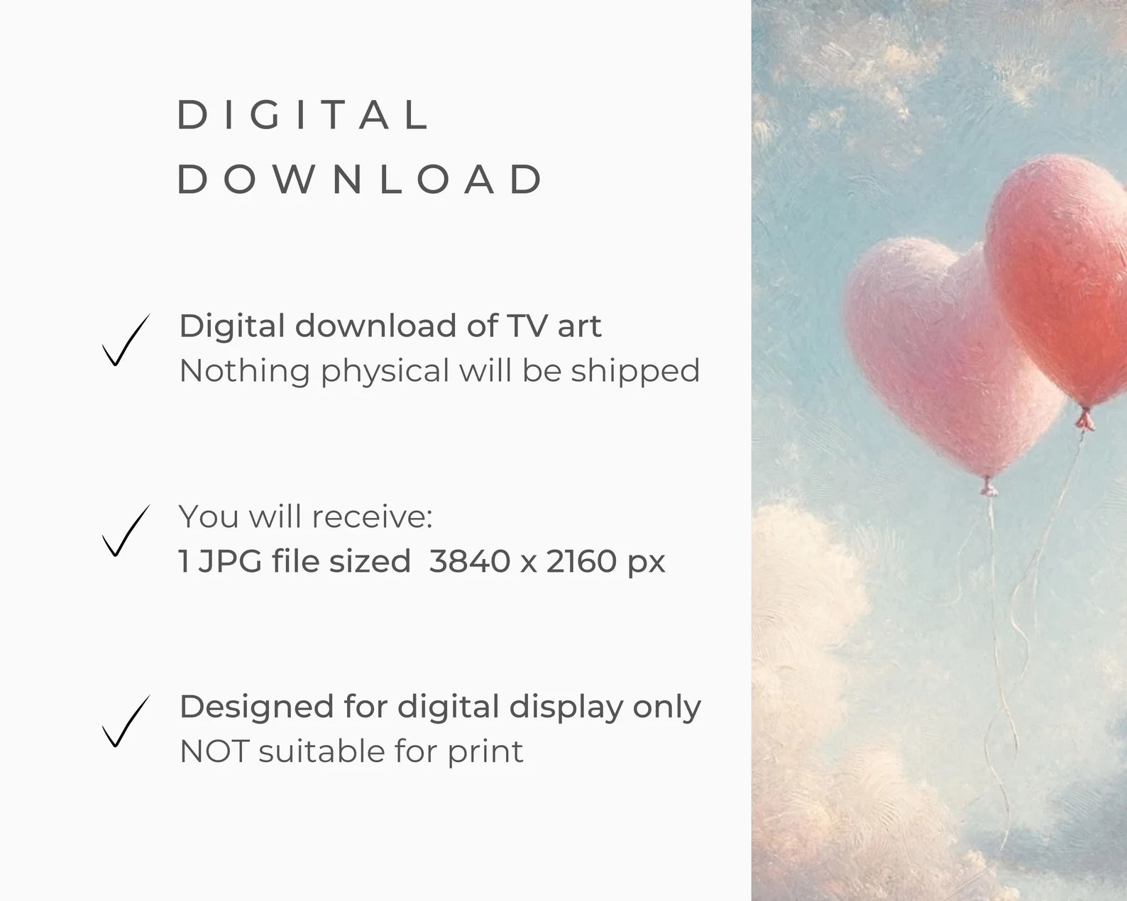 FRAME TV Art Heart Balloons, Samsung Frame Art Valentine's Day, Vintage Style Samsung Frame Tv Ar... | Etsy (US)