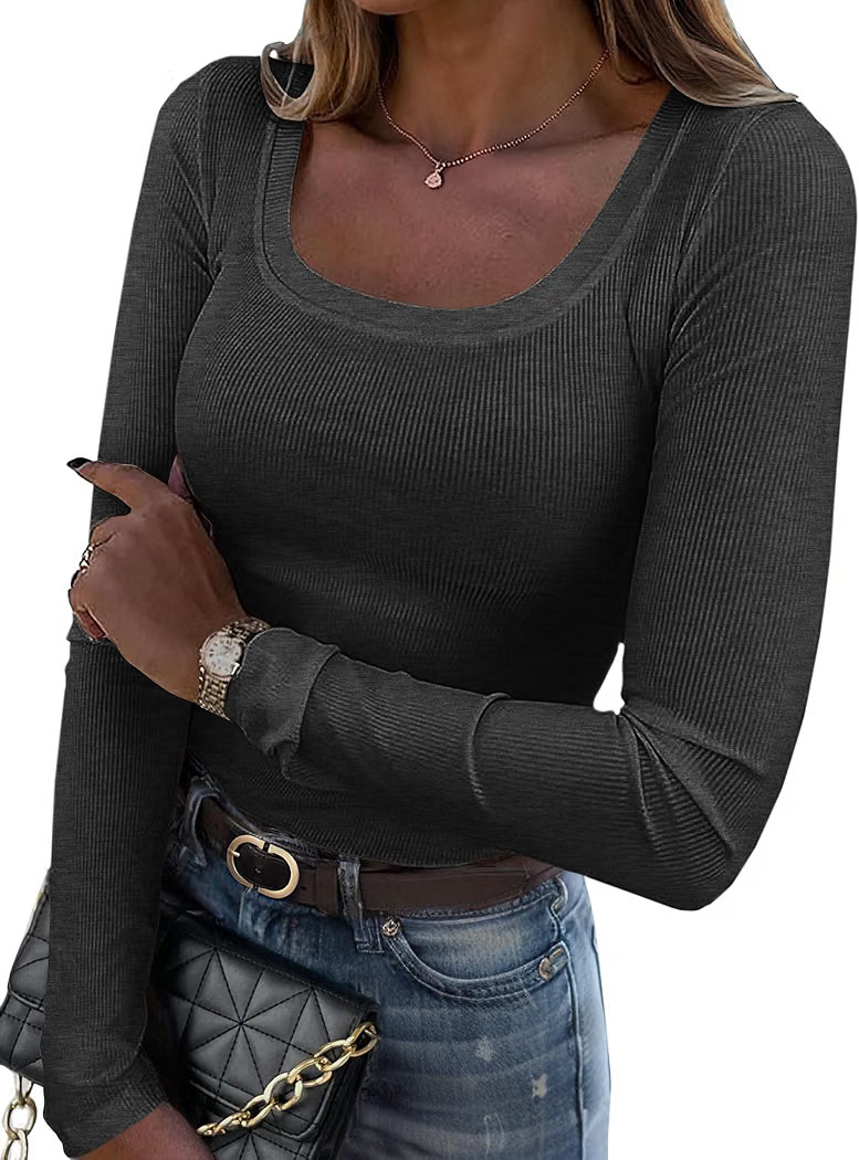 Casual Tops 2026 Fall Winter Basic Shirts For Work Daily Outfits Soft Ribbed Undershirts | Amazon (US)