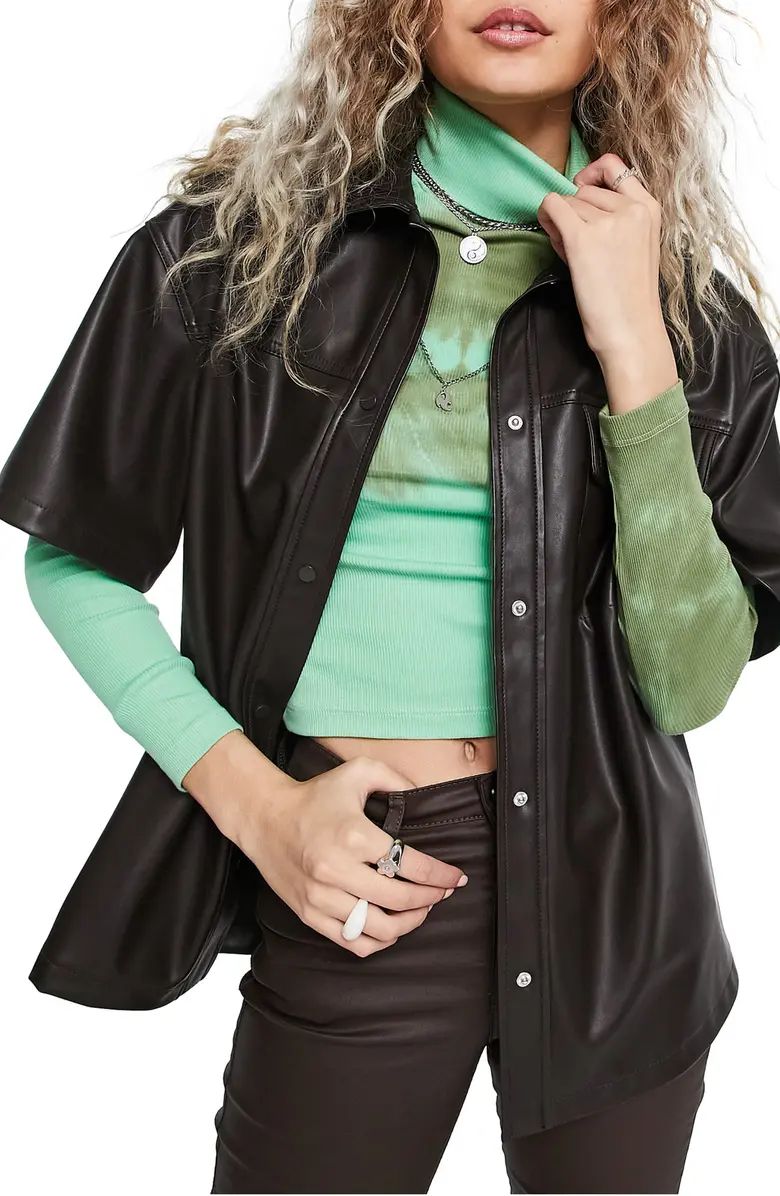Topshop Women's Short Sleeve Faux Leather Shirt | Nordstrom | Nordstrom
