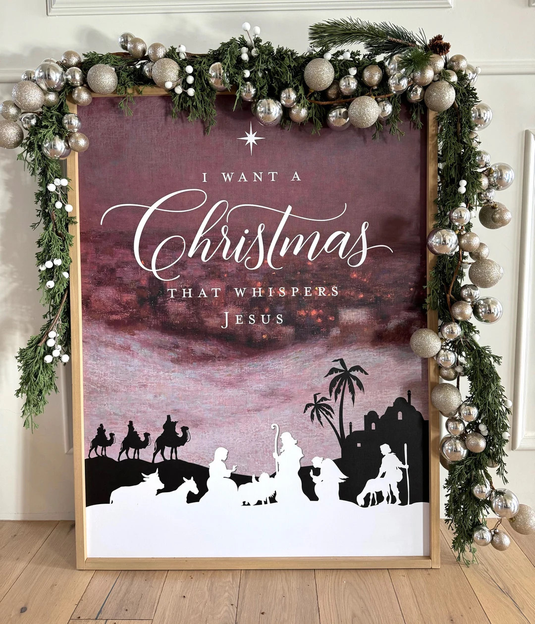 A Christmas That Whispers Jesus Nativity Art Print Christmas Nativity Silhouette, Vintage Oil Pai... | Etsy (US)