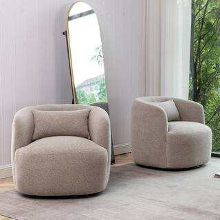KINWELL Taupe Boucle Polyester Upholstered Swivel Barrel Chair (Set of 2) BSC080-2PLGY - The Home... | The Home Depot