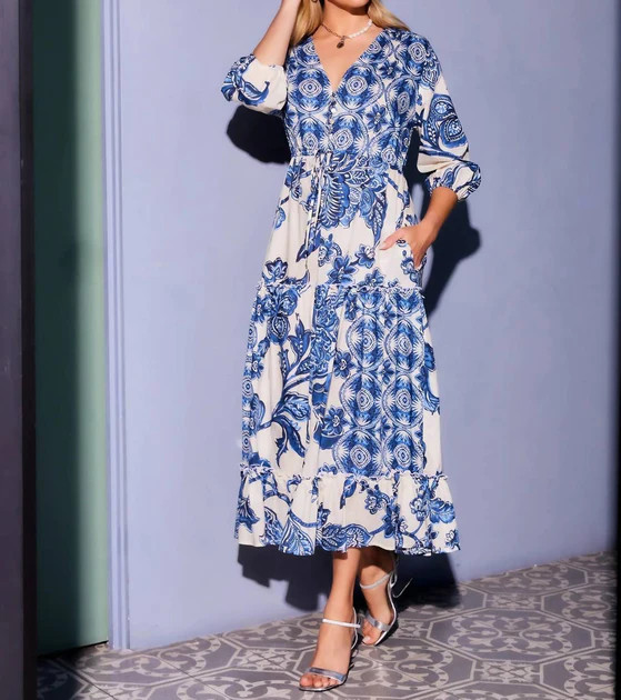 Tiered Maxi Dress In Blue | Shop Simon