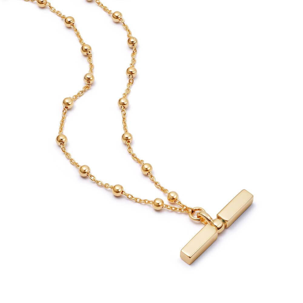 T Bar Bobble Chain Necklace 18ct Gold Plate | Daisy London Jewellery