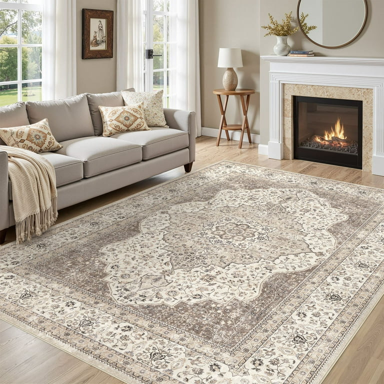 UERMEI 8'x10' Washable Area Rugs for Living Room, Vintage Floral Boho Printed Carpet, Non Slip In... | Walmart (US)