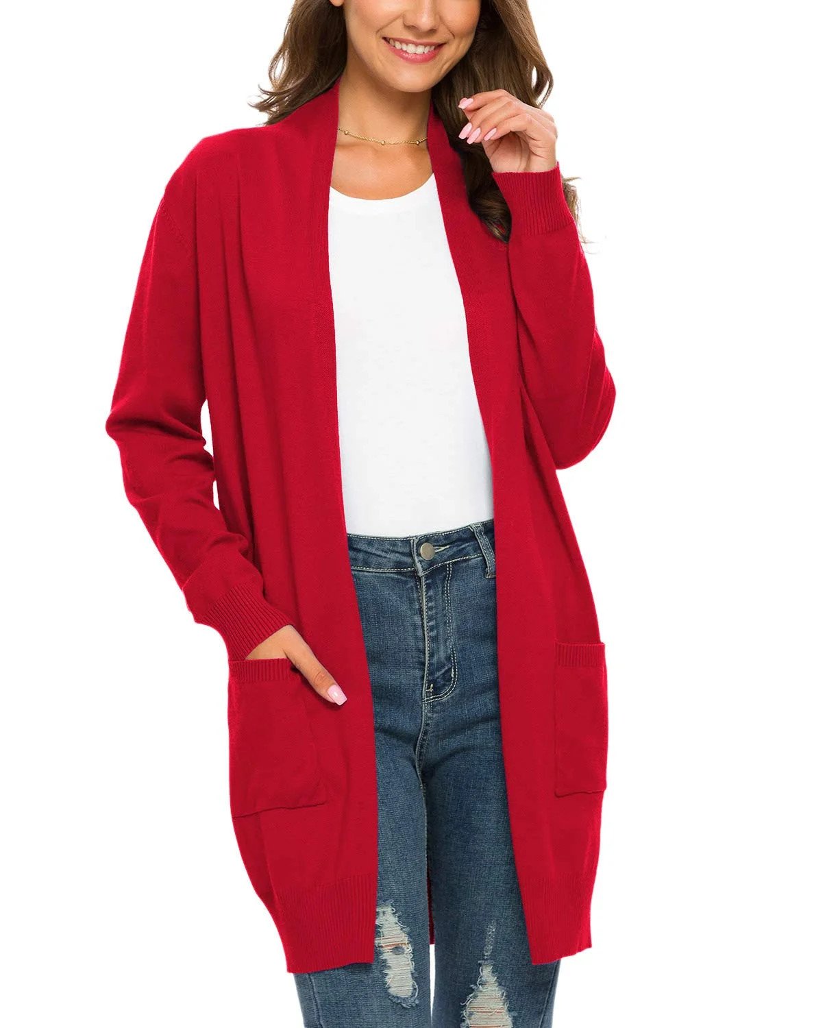 MLANM Essential Solid Open Front Long Knited Cardigan Sweater for Women, M Wine | Walmart (US)