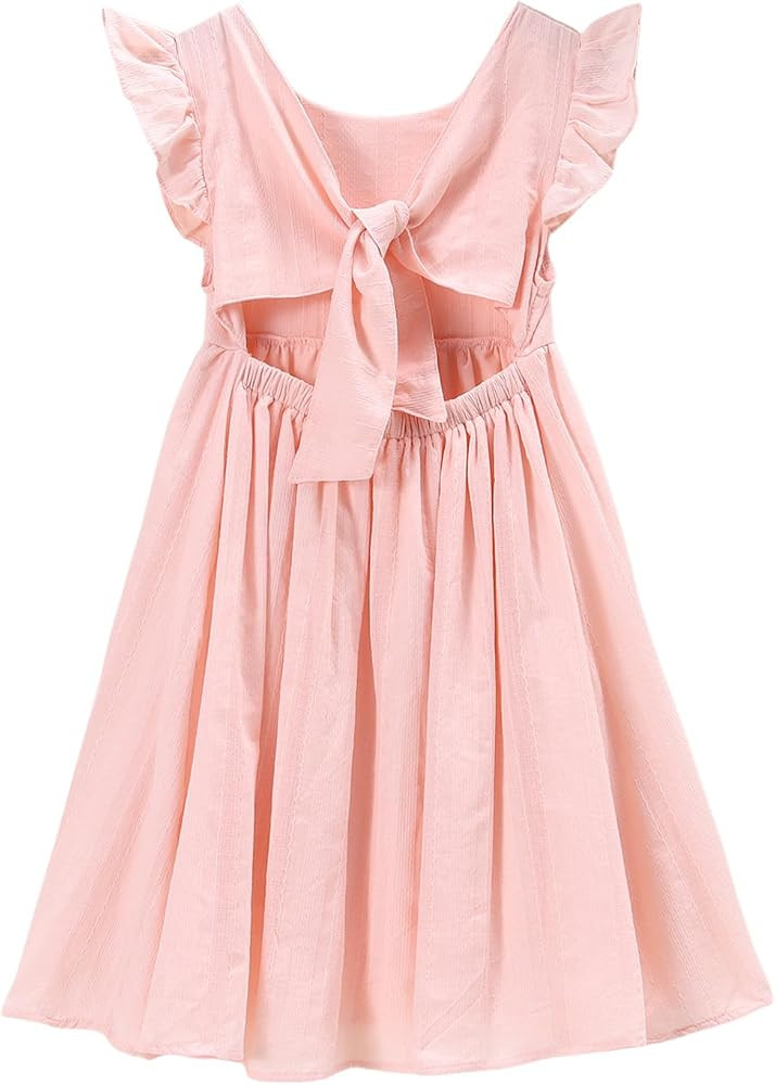 Ritatte Girls Summer Cotton Dress Ruffle Sleeveless Bowknot Tie Back Sundress Solid Casual Backle... | Amazon (US)