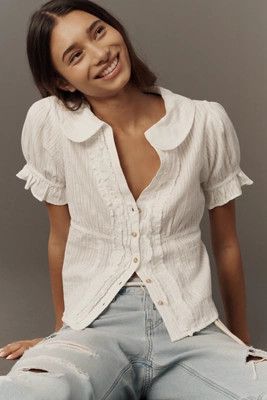 The Keira Waisted Tuxedo-Front Blouse by Pilcro | Anthropologie (US)