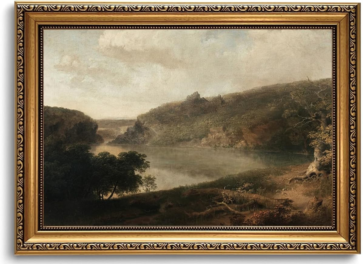 Vintage Lake Landscape Gold Framed Canvas Wall Art 8x10 inch | Amazon (US)
