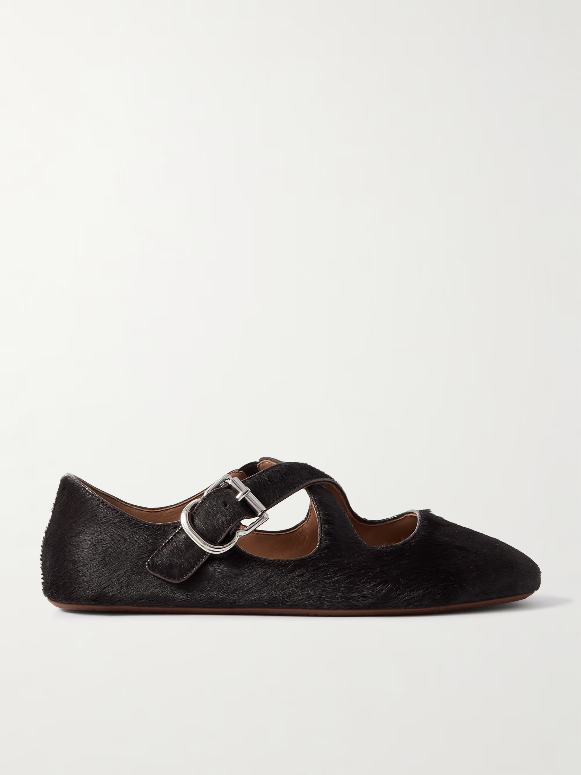 Criss Cross leather-trimmed calf hair ballet flats | NET-A-PORTER (US)