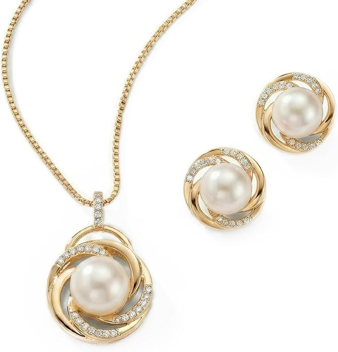 Mariell Freshwater Pearl Gold Wedding Necklace Earrings Set for Brides, Bridesmaids, Birthday Gif... | Amazon (CA)