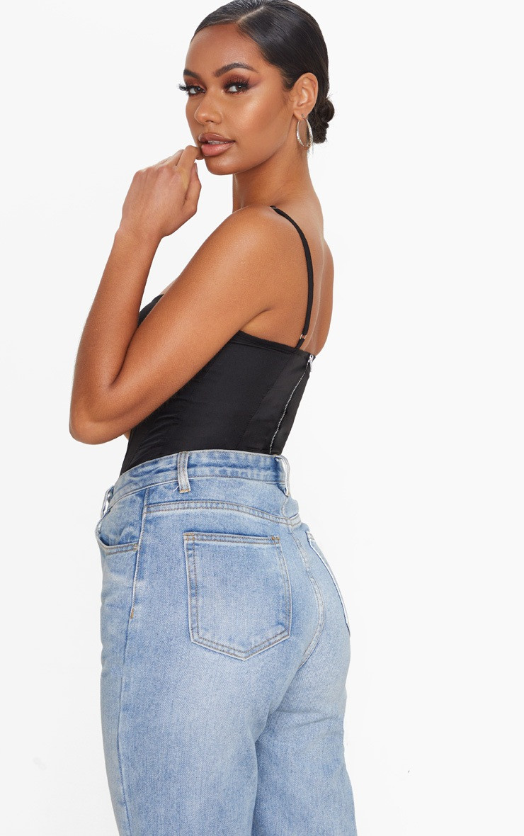 Black Woven Hook And Eye Structured Corset Long Top | PrettyLittleThing US