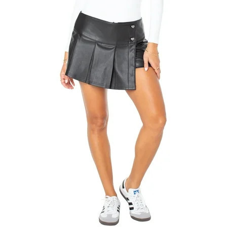 Celebrity Pink Women's Faux Leather Pleated Skort, Sizes XS-XXXL | Walmart (US)