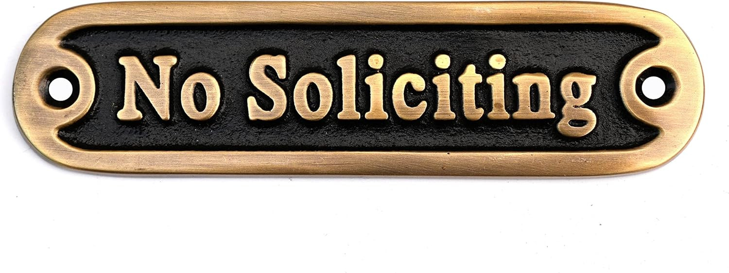 Brass No Soliciting Thank You Sign 5" - Solid Brass Wall Plaque - No Soliciting Thank You for House/Office, Self Adhesive Modern Design Door Sign, Home Decor Accessories Door Or Wall | Amazon (US)