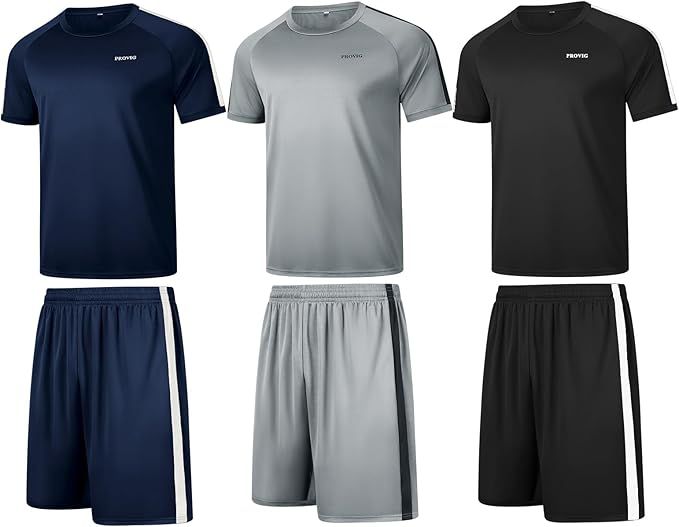 RPOVIG Shirts Shorts Workout Set:Men's 3 Pack Dry Fit Clothes Short set outfits Gym Active Athlet... | Amazon (US)
