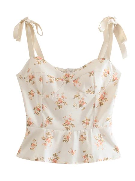 'Alexandra' Floral Printed Tied Strap Top | Goodnight Macaroon