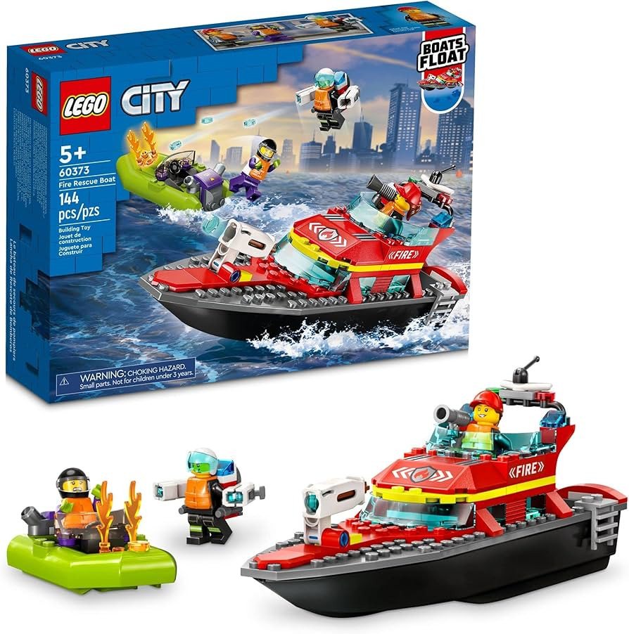 LEGO City Fire Rescue Boat 60373, Toy Floats on Water, with Jetpack, Dinghy and 3 Minifigures, Ev... | Amazon (US)