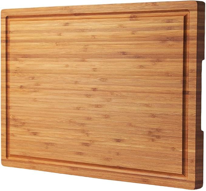 Bamboo Wood Cutting Board for Kitchen, 18" Large Cheese Charcuterie Chopping Block with Side Hand... | Amazon (US)