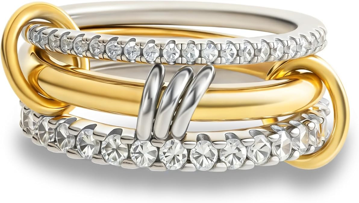 Gold Stackable Rings for Women Non Tarnish, 18k Gold Plated Cubic Zirconia Rings, Silver Gold Mul... | Amazon (US)