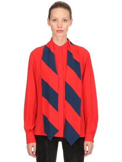 GIVENCHY, Ruffled silk crepe de chine blouse, Red/blue, Luisaviaroma | Luisaviaroma