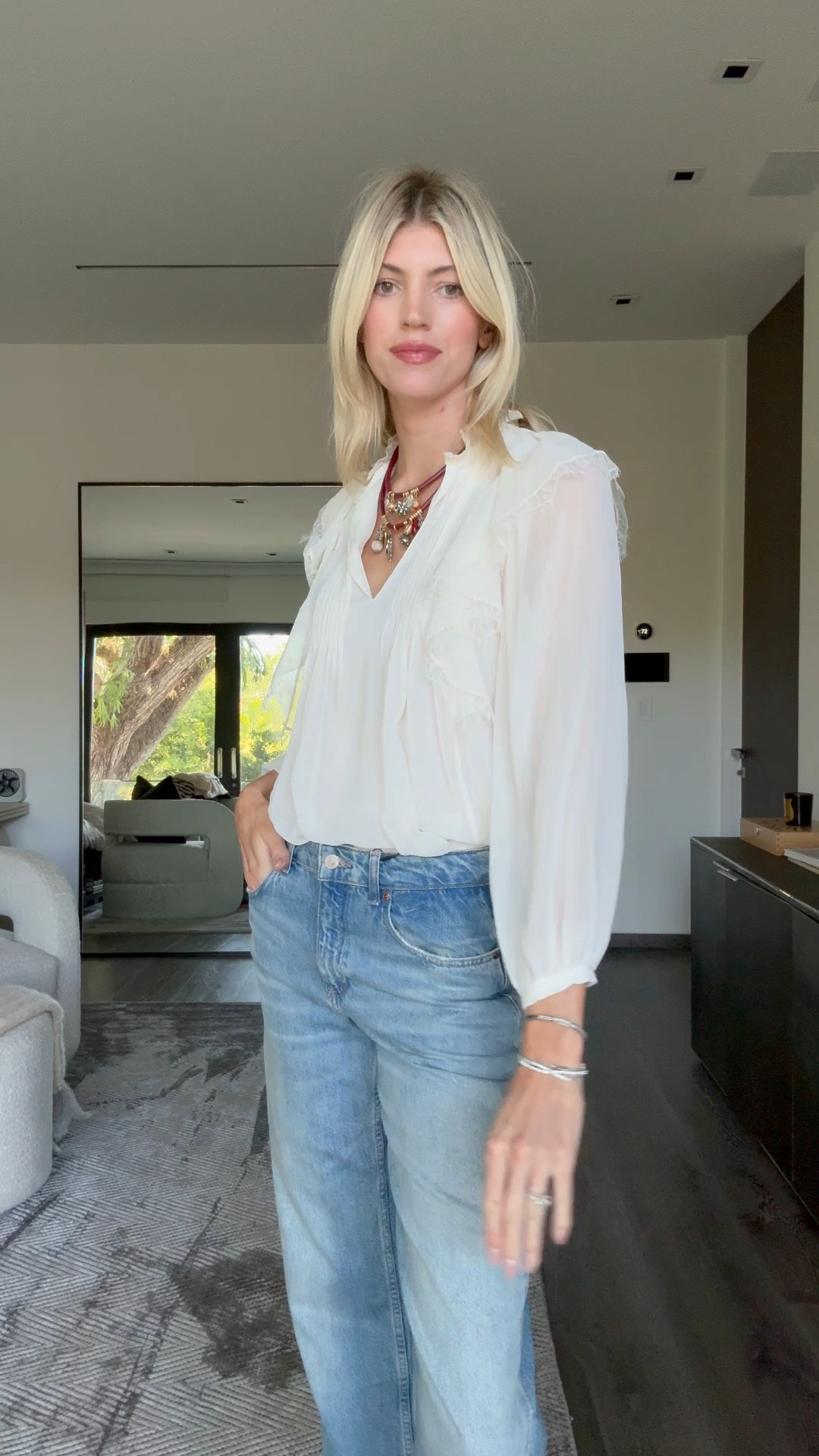 Another cute blouse moment 🤍 I love the ruffle details, very western chic! I feel like this summer is all about a chunky, fun cute necklace. ✨

#LTKWatchNow #LTKStyleTip