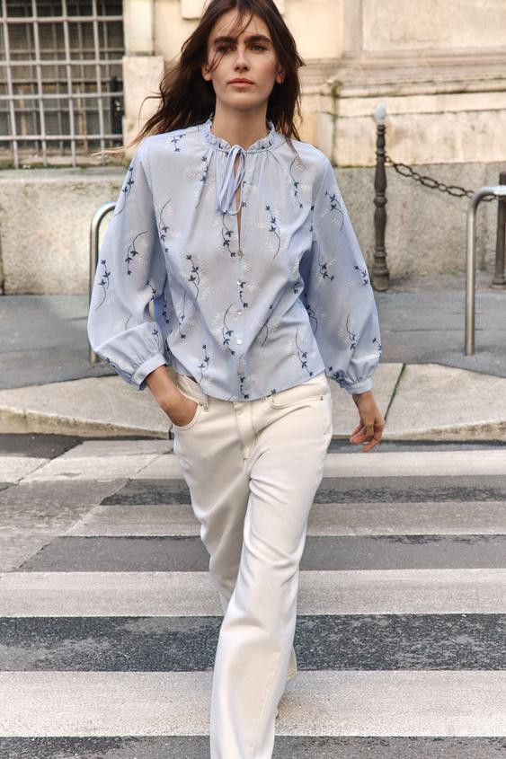 EMBROIDERED PRINT BLOUSE | Zara US