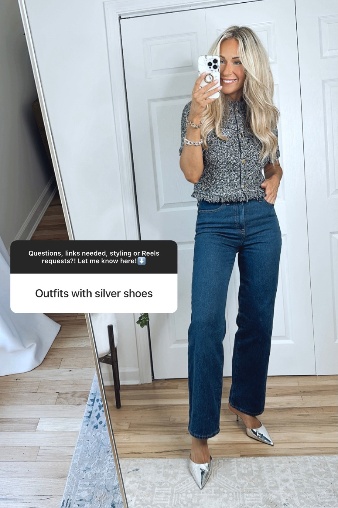 Metallic silver shoes outfit 
