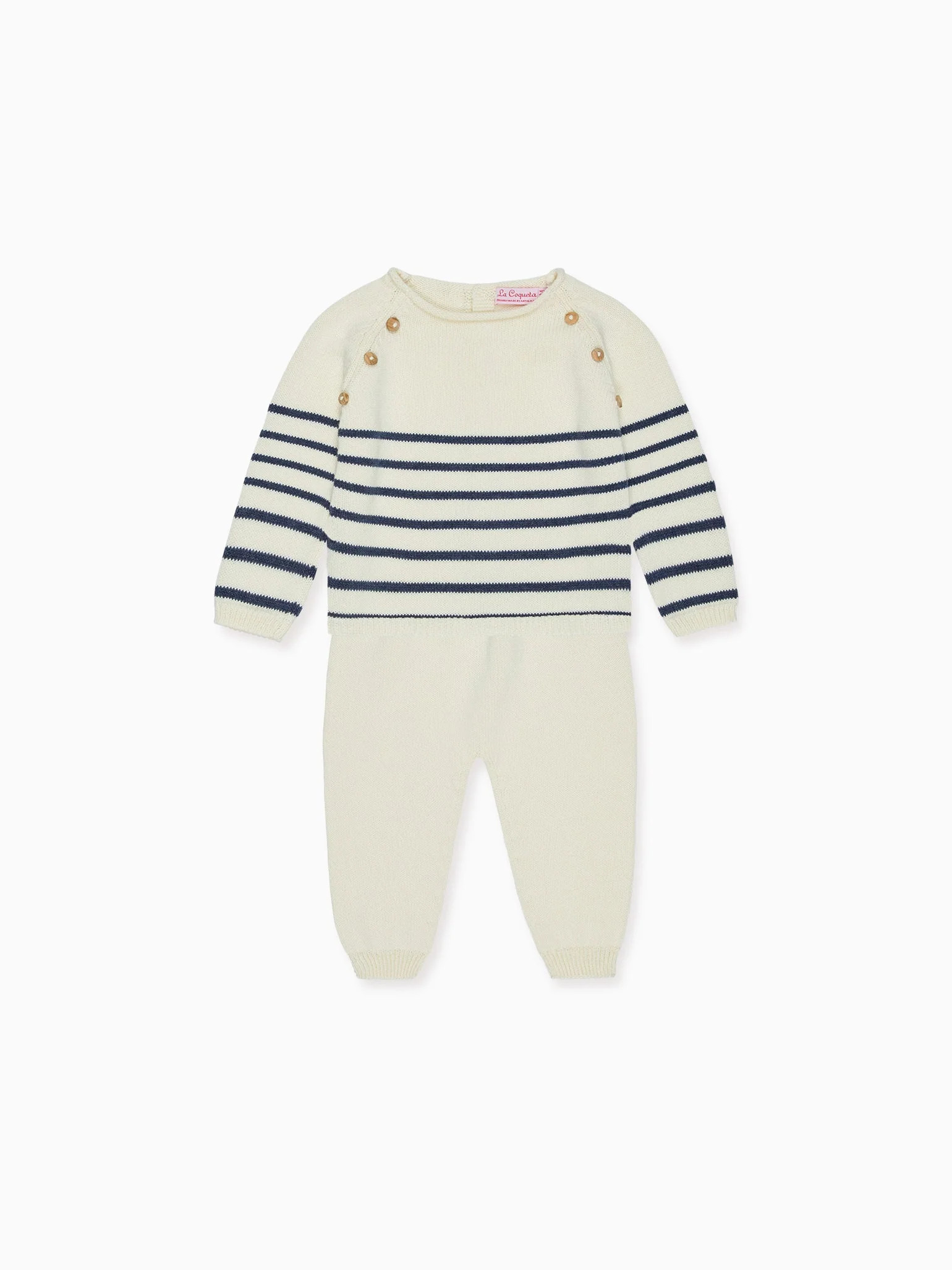 Navy Stripe Monda Cotton Baby Knitted Set | La Coqueta Kids | La Coqueta