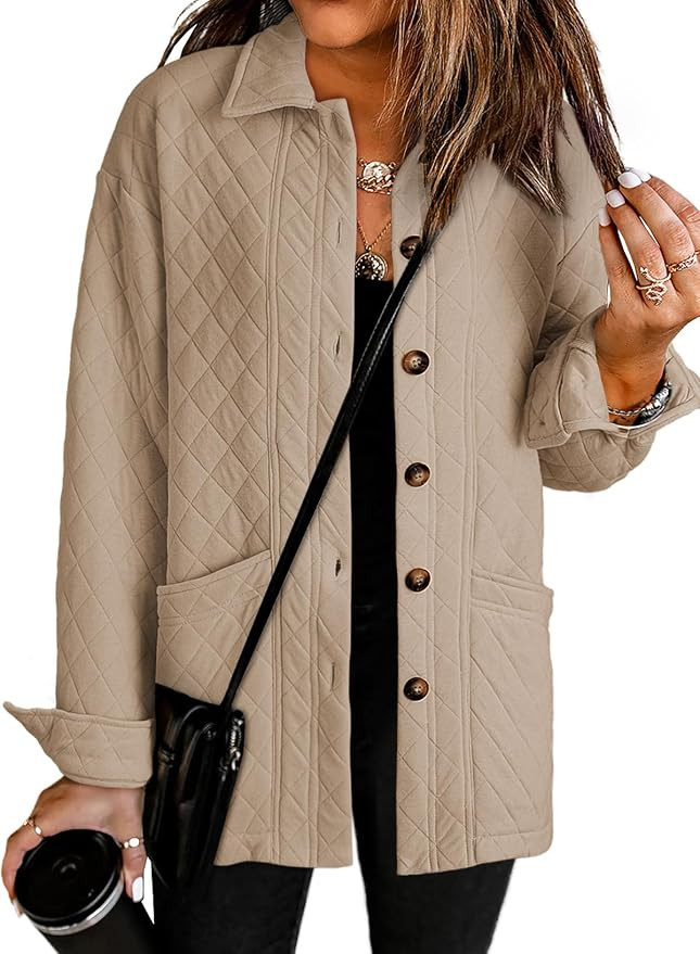 Dokotoo Quilted Jackets for Women Casual Lightweight Button Down Collared Long Sleeve Coats with ... | Amazon (US)