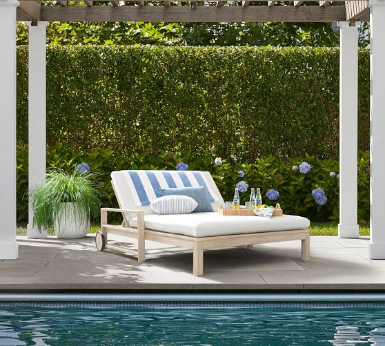 Indio Eucalyptus Outdoor Double Chaise Lounge with Wheels | Pottery Barn (US)