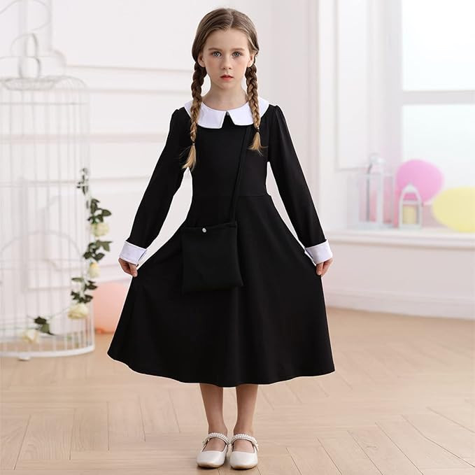 Black Costume Girls with Wig Socks Kids Toddler Black Family Dress Halloween Cosplay Outfits | Amazon (US)
