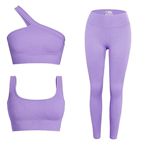 Niyokki Women's Modern Athletic Purple Solid Workout Set, Large, 2 Piece Matching Outfits, Crop Tank Leggings, High Waist, Yoga, Exercise | Amazon (US)
