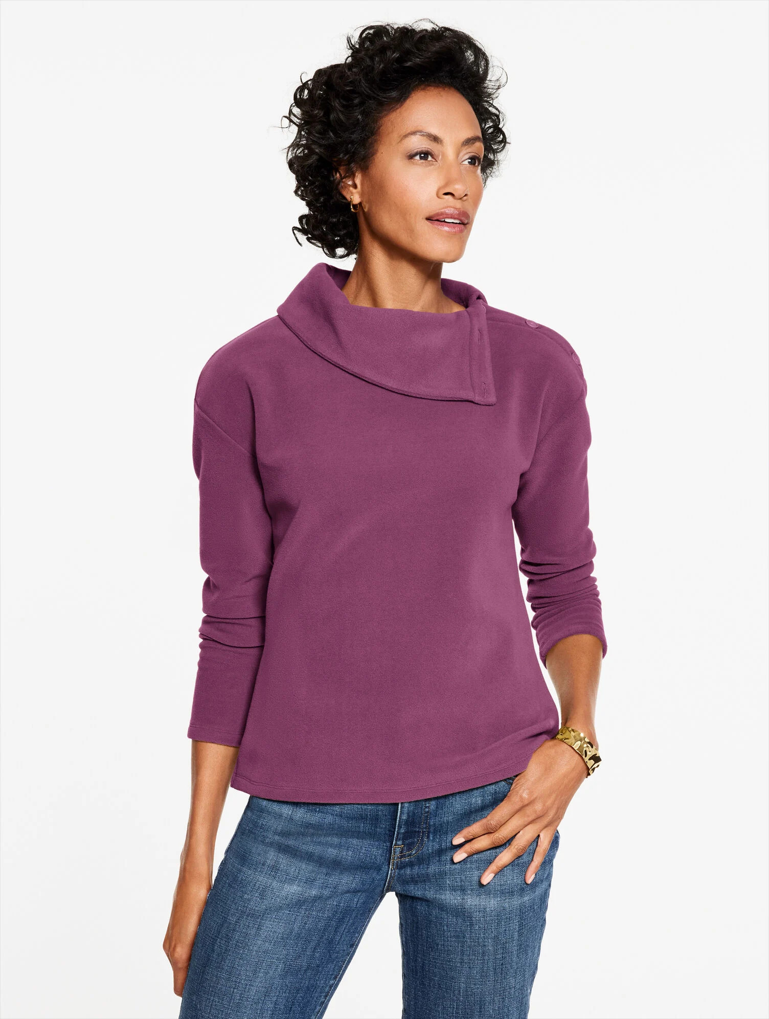 Microfleece Button Shoulder Pullover | Talbots