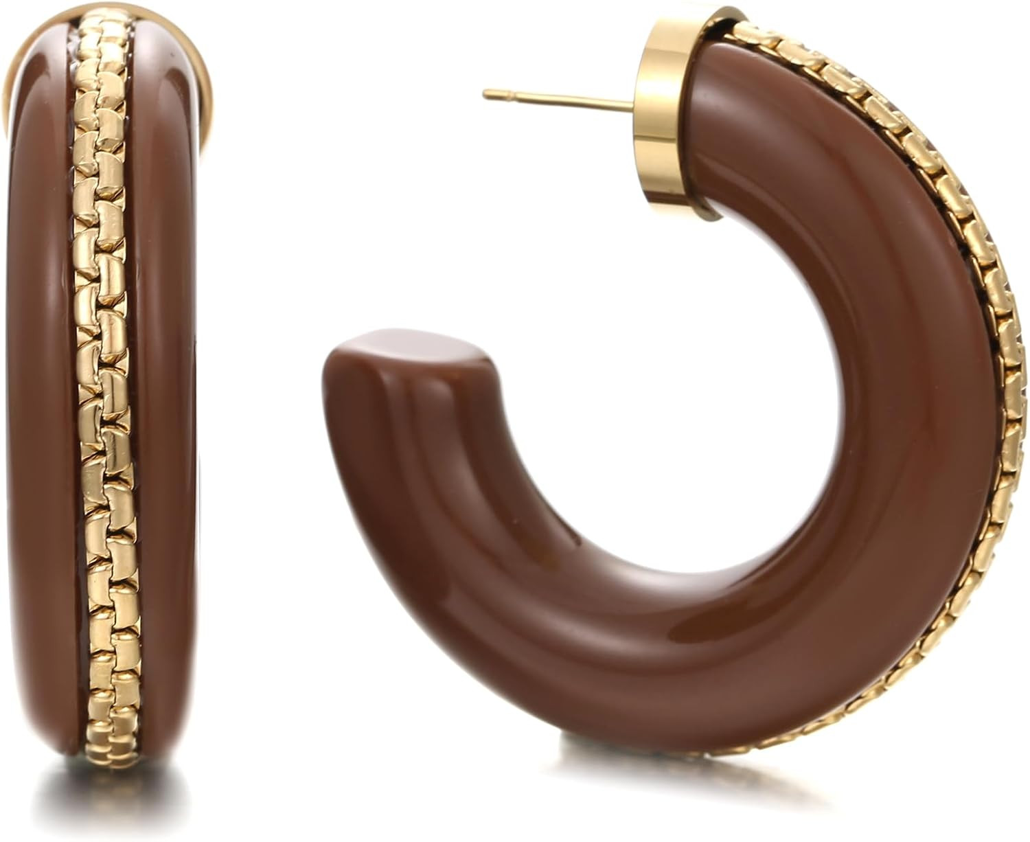Gold Plated Resin Chunky Hoop Earrings Hypoallergenic Push Back Hoops for Sensitive Ears | Amazon (US)