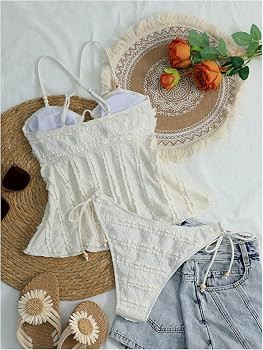 Verdusa Women's 2 Piece Ruffle Tankini Sets Crisscross Babydoll Tops with Panty Vacation Outfits | Amazon (US)