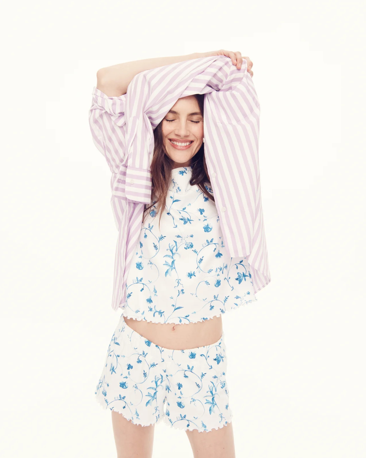 The Nina Pajama Set - Blue Basketweave Vine | Hill House Home