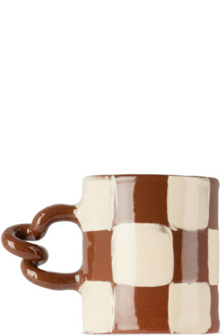 Brown & White Checkered Wiggle Mug | SSENSE