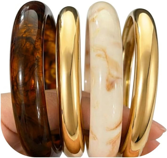 Acrylic Gold Bangle Bracelets for Women, Chunky Brown Stackable Bangles Set, Trendy Thick Resin Statement Cuff Bracelet Stack, Fashion Jewelry Gift | Amazon (US)