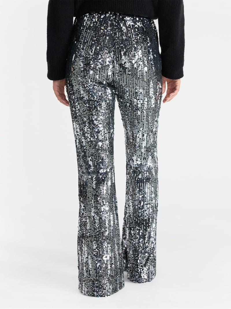 No Boundaries Sequin Flare Pants, Women's and Women's Plus | Walmart (US)
