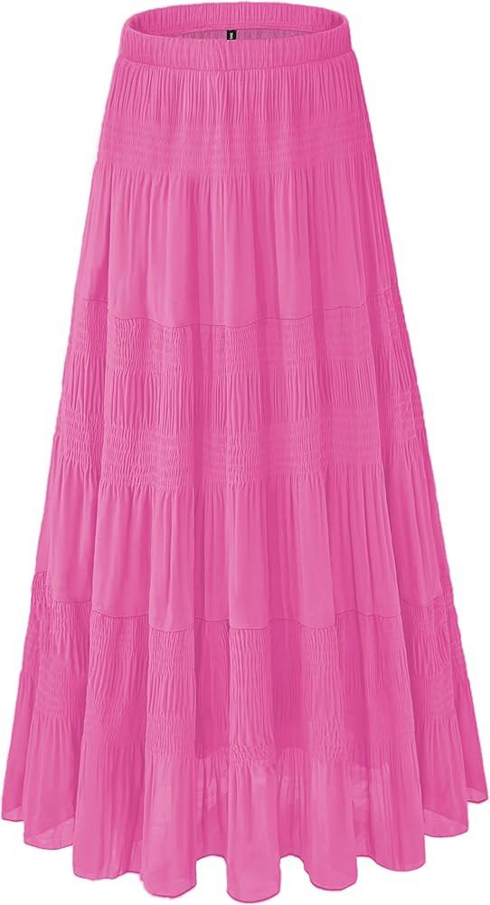 Women's Chiffon White Flowy Maxi Skirts Boho Fall Elastic Waisted Pleated A Line Long Skirt for W... | Amazon (US)