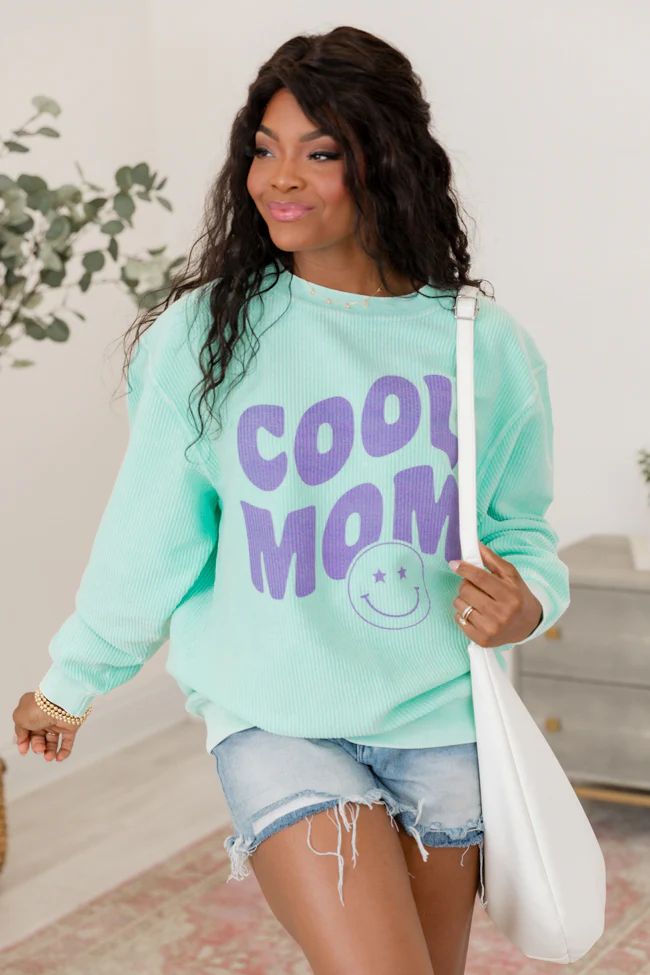 Cool Mom Smiley Mint Corded Graphic Sweatshirt DOORBUSTER | Pink Lily