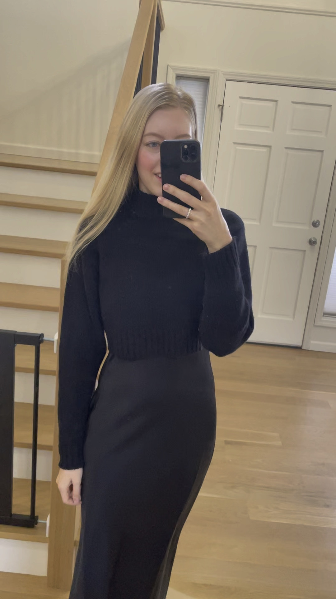 Dressy holiday winter look
All black
Maxi slip silk dress
Cropped mock neck wool sweater 

#LTKStyleTip #LTKWorkwear #LTKSeasonal