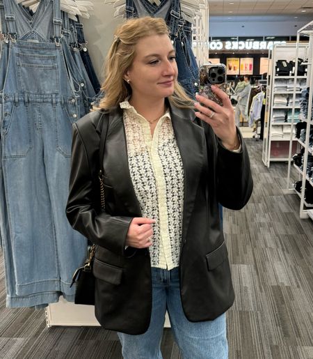 Faux leather blazer is on sale at Nordstrom in the cognac and cream colors! Styled with lace top for an edgier look 

#LTKmidsize #LTKsalealert #LTKstyletip
