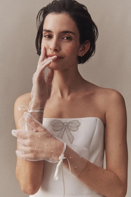 Twigs & Honey Dainty Pearl & Bow Short Gloves | Anthropologie (US)