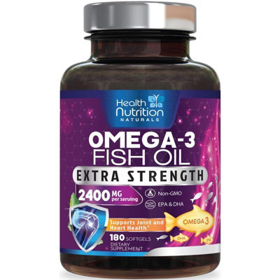 Omega 3 Fish Oil 2400 mg - Triple Strength Omega3, EPA & DHA Fatty Acids Supplemen, Heart & Brain Health - 180 Softgels By Health Nutrition Naturals | Target