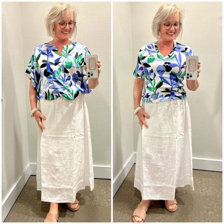 Chico’s blouse, tee and skirt. All are true to size.

#LTKOver40 #LTKSeasonal #LTKStyleTip