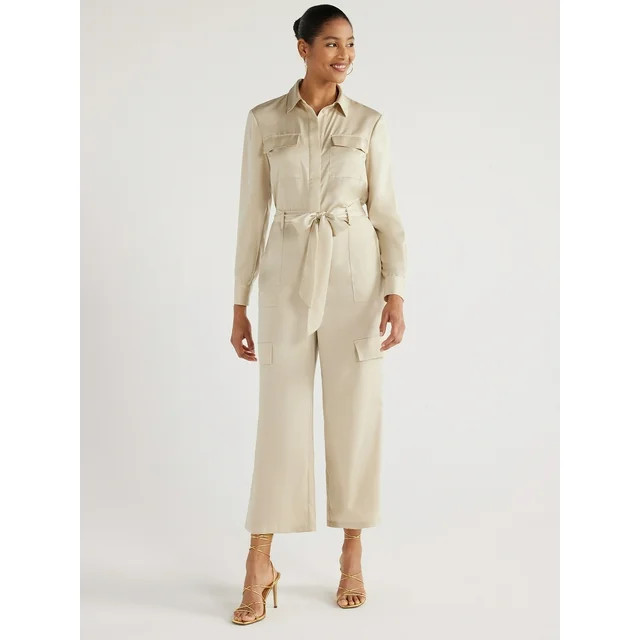 Scoop Women's Satin Wide Leg Jumpsuit, Sizes XS-XXL | Walmart (US)